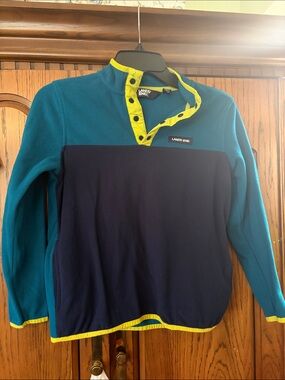 Lands' End Boys Teal & Navy Fleece Pullover with Yellow Trim